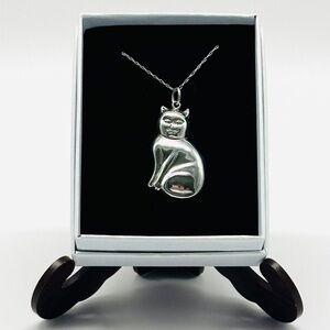 Vintage 925 Sterling Silver Kitty Cat Necklace Pendant